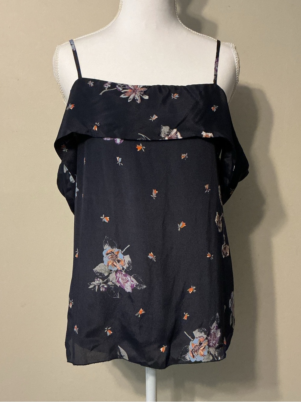Karina Grimaldi Dark Winter Blue Floral Ruffle Camisole